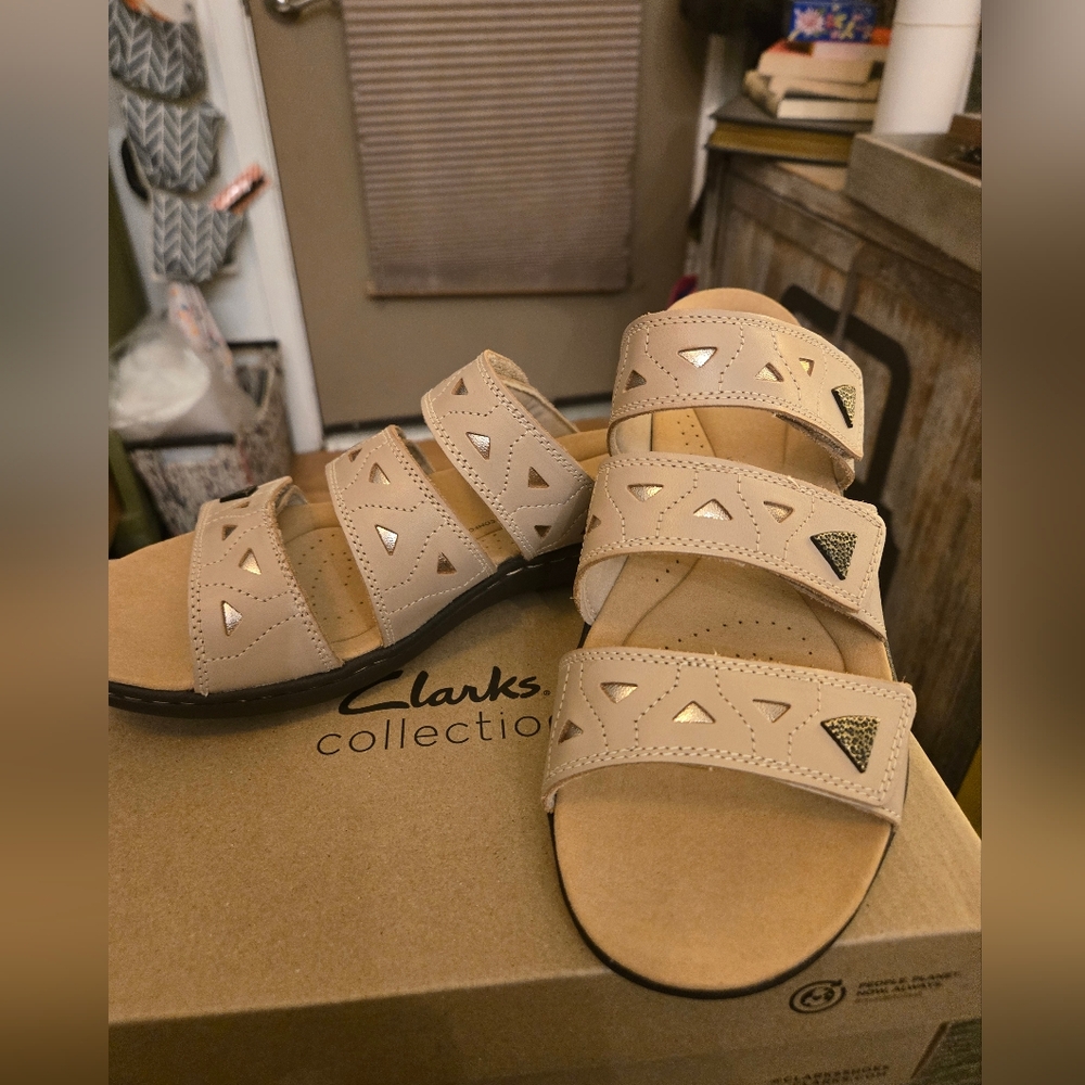 Clarks Collection Leather Slide Sandals - Laurieann Nora 12w